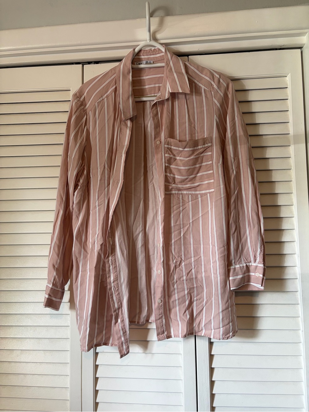 Dex Women's Pink and White Striped Button-Down Shirt